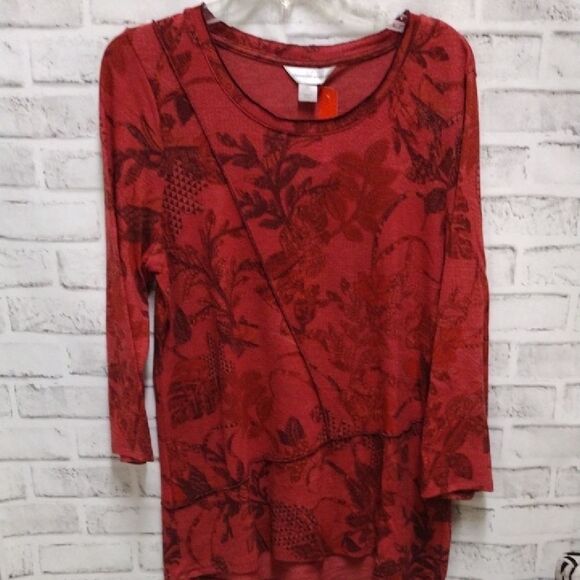 Christopher & Banks Red and Black Crew Neck 3/4 Sleeve Blouse - Picture 1 of 3